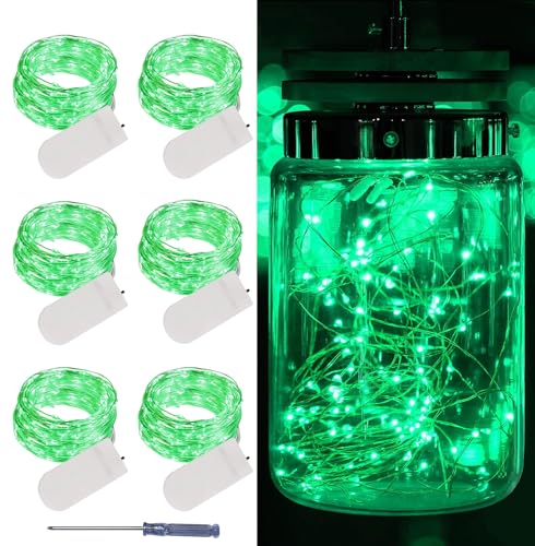 LAMPHOME 6 Pack St Patricks Day Fairy Lights Battery Operated String Lights 6.6ft 20 Led Mason Jar Lights Waterproof Silver Wire Light Fireflies DIY Party Wedding Christmas Decoration(6 Pack Green)