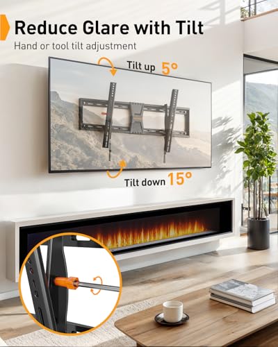 Image of Perlegear Tilting TV Wall Mount for 50-90 TVs with Leveling Adjustment, Max VESA 800x400mm，Fits Most 65 75 85 86 Inch Low-Profile TV Mount Wall Bracket up to 132 lbs, Fits 12 inch /16 inch /18 inch /24 inch Studs