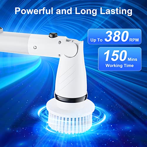 Ropasomic Electric Spin Scrubber, Bathroom Cordless 380Rpm Motorized Cleaning Brush - Replaceable Brush Heads Adjustable Extension Handle,For Tub Shower Sink Stove Tile Grout Wall Windows-Grey #TOP1