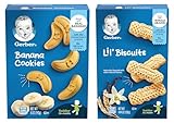 Gerber Toddler Snacks Variety Pack, 1 Box of Banana Cookies for Toddlers (5 oz) & 1 Box of Lil’ Biscuits for Toddlers (4.44 oz), Pack of 2