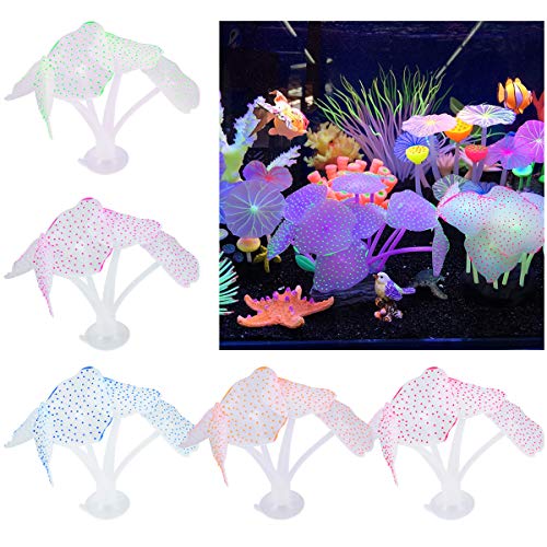 Aquarium-Korallen-Dekoration, 5 Stück, bunte Aquarium-Korallenpflanze, leuchtende Aquarium-Dekorationen, Pflanzen, Silikon, künstliche Korallen-Ornamente für Aquarien Cover