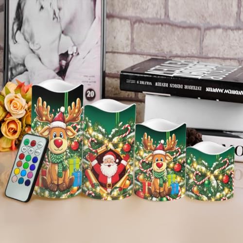 Image of Christmas Flameless Candles Set of 4 with Remote Control | Christmas LED Flameless Candle Set with Timer, Battery Operated Fake Candles for Kitchen Room, Home Decor