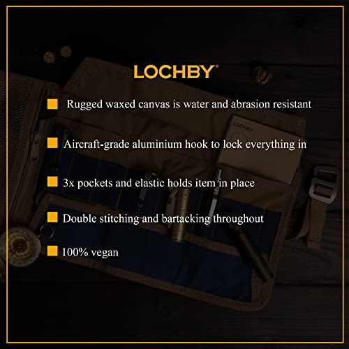 Lochby Tool Roll, 8X16 Inches (Unrolled) - Rugged Everyday Carry Organizer For Pens, Tools, & More - Tactical Accessory For Men & Women Made With Waxed Canvas - Aluminum Hook Fastener. (Navy) #TOP6