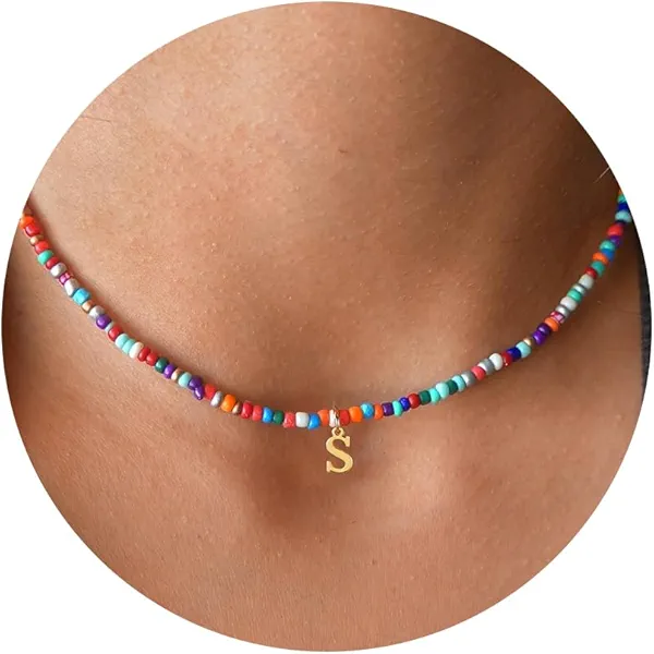 Yoosteel Gifts for Teenage Girls - Beaded Initial Necklaces for Teen Girl Gifts Trendy Initial S Necklace for Teen Girls Jewelry