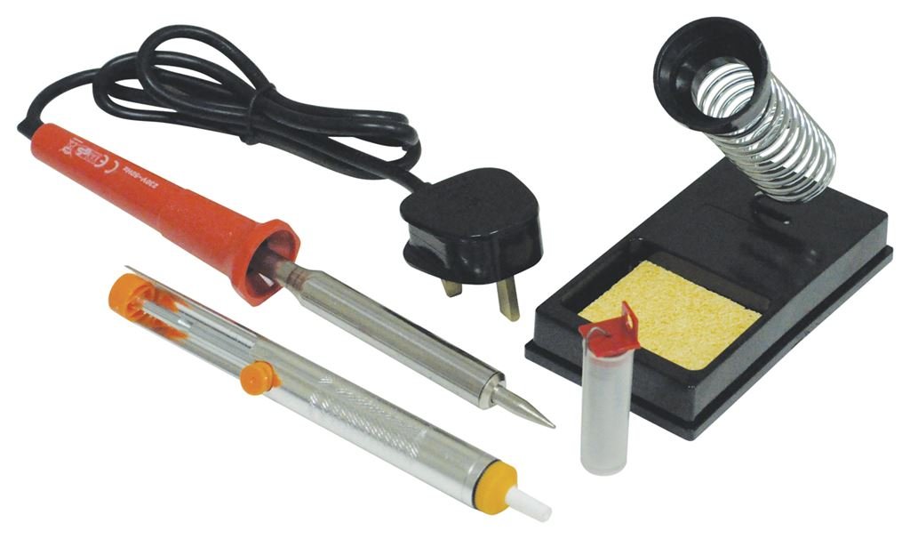 Soldering Iron Kit 30W Mains Power with Stand, Solder and Desoldering Pump