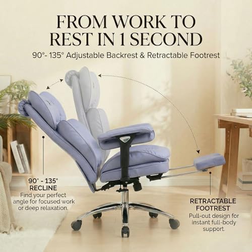 Image of Efomao Big & Tall Desk Chair, Wide Executive Office Chair with Footrest Purple