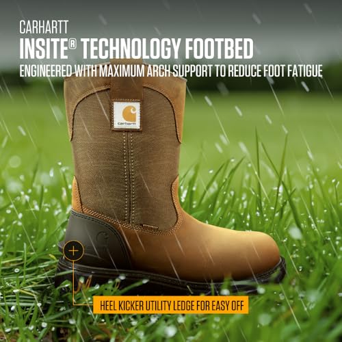 Image of Carhartt Men's Ironwood WP 11 inch Soft Toe Wellington | Waterproof Work Boots, 11-Inch Wellingtons, Oil-Tanned Leather with EH & Slip-Resistant Outsoles, Fastdry Lining
