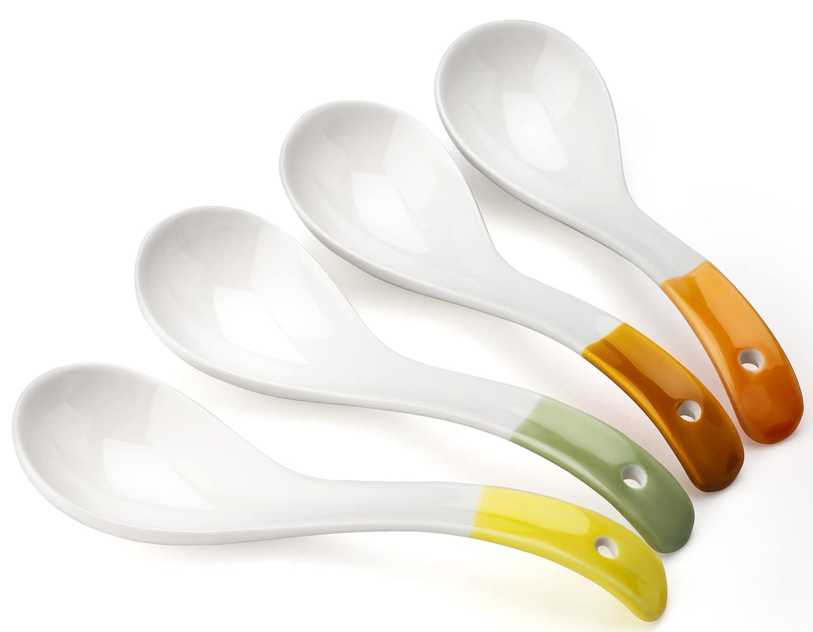 Ceramic Dessert Spoons Set of 4 Long Handle Cereal Spoon Korean Porcelain Spoons for Dessert Oat Cereal Rice Soup (Model 1#)