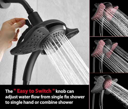 Image of GRICH Shower Head with Handheld Spray - Dual High Pressure Showerhead | Rainfall Shower Heads Combo, Detachable Hand Shower, 9 Spray Settings, 60 inch Stainless Steel Shower Hose, 2.5GPM, Black