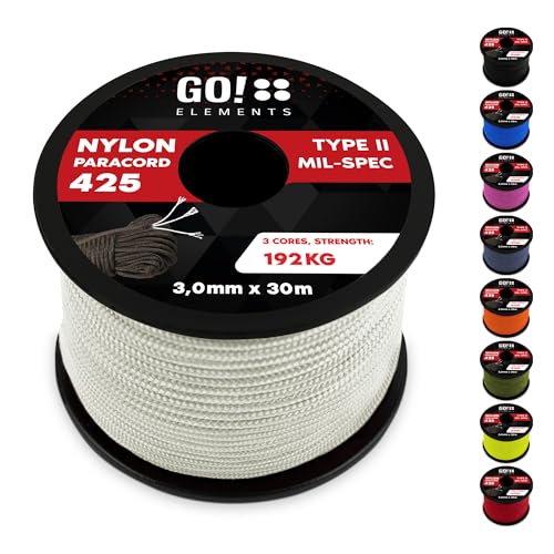 Paracord 425 Typ II | ø 3mm - 9 Kerne - max. 192 kg | 100% Nylonschnur, Allzweckseil - reißfest | Nylonseil, Armband, Hundeleine, Survival & Outdoor Seil