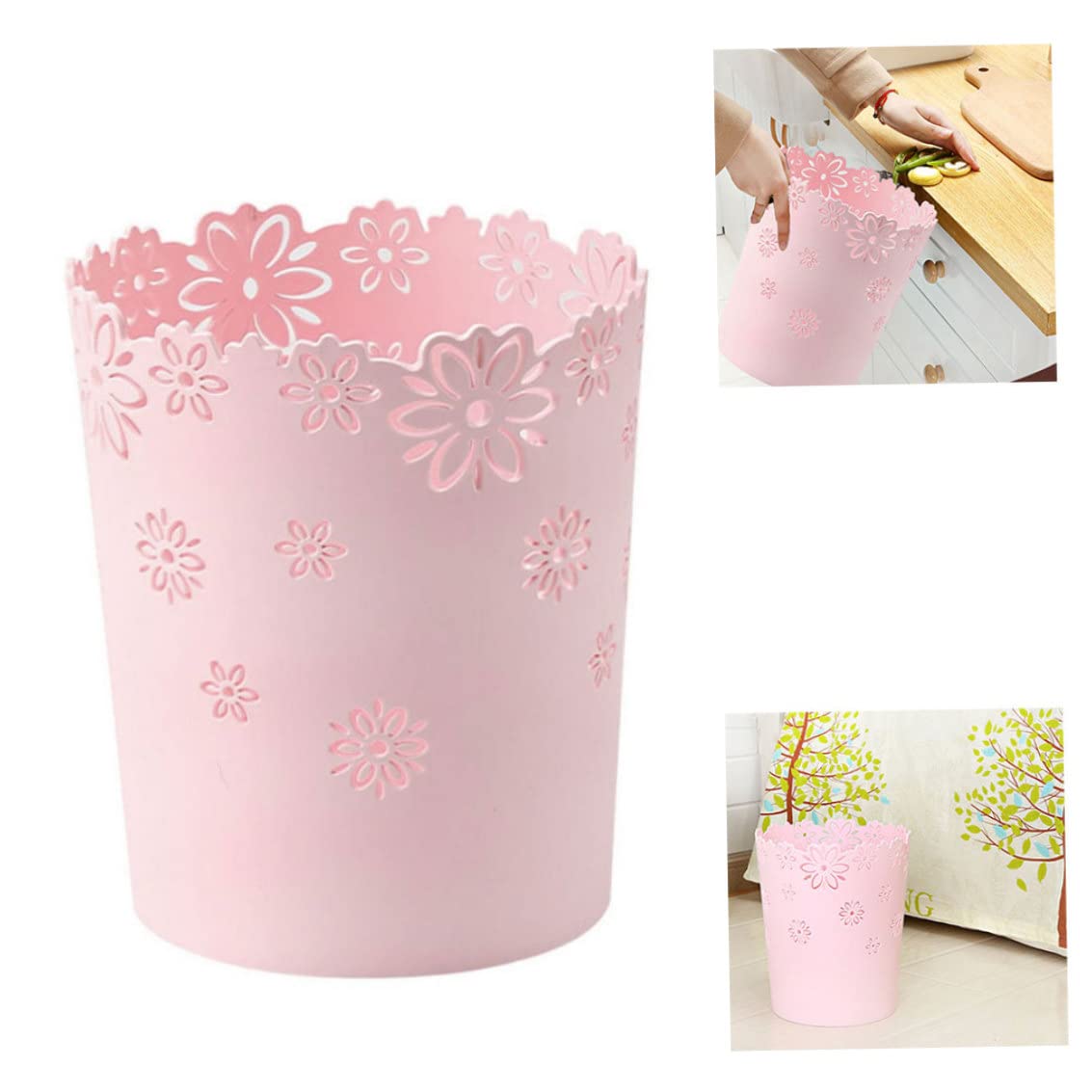 Bidoni della Carta bidone dei rifiuti di plastica per Spazzatura per Camera da Letto lattina a Fiore Vuoto Cesto per Abbigliamento Rotondo Senza Coperchio immondizia bidone Rosa m