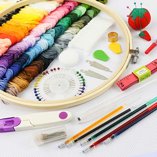 Similane 215 EMBROIDERY KIT Kit 215 Pcs,100 Colors Threads,5 Pcs Embroidery Hoops,3 Pcs Aida Cloth,40 Sewing Pins,Cross Stitch Tools And Embroidery Starter Kit thumb #1