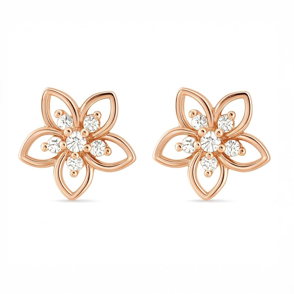 925 Silver Rose Gold Plated Daily Delight Stud Earrings for Women & Girls | Stylish CZ Petite Floral Studs to Gift Women | With Certificate of Authenticity & 925 Stamp | Anti Tarnish Daily Wear-image-40