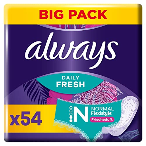 Always Daily Fresh Slipeinlagen Damen, Normal Flexistyle (54 Binden) Big Pack, mit frischem Duft, passend für alle Slipformen, atmungsaktiv, flexibel