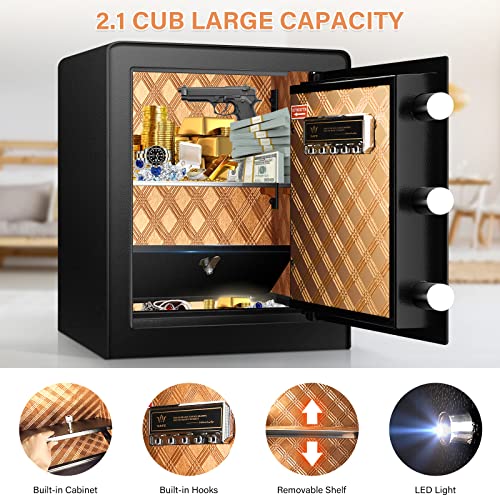 2.1 Cubic Large Safe Box Fireproof Waterproof, Home Safe With Fireproof Waterproof Bag, Fireproof Safe Box For Home With Interior Security Box, Led Light, Alarm And Adjustable Shelf, For Money Jewelry Valuables #TOP2