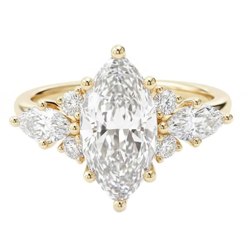 SLIACETE IGI CERTIFIED Marquise Diamond Engagement Ring for Women 10K 14K 18K Solid Gold 1.0-3.0 CT Nature Inspired Lab Grown Diamond Ring D Color, VS1-VS2 Clarity A