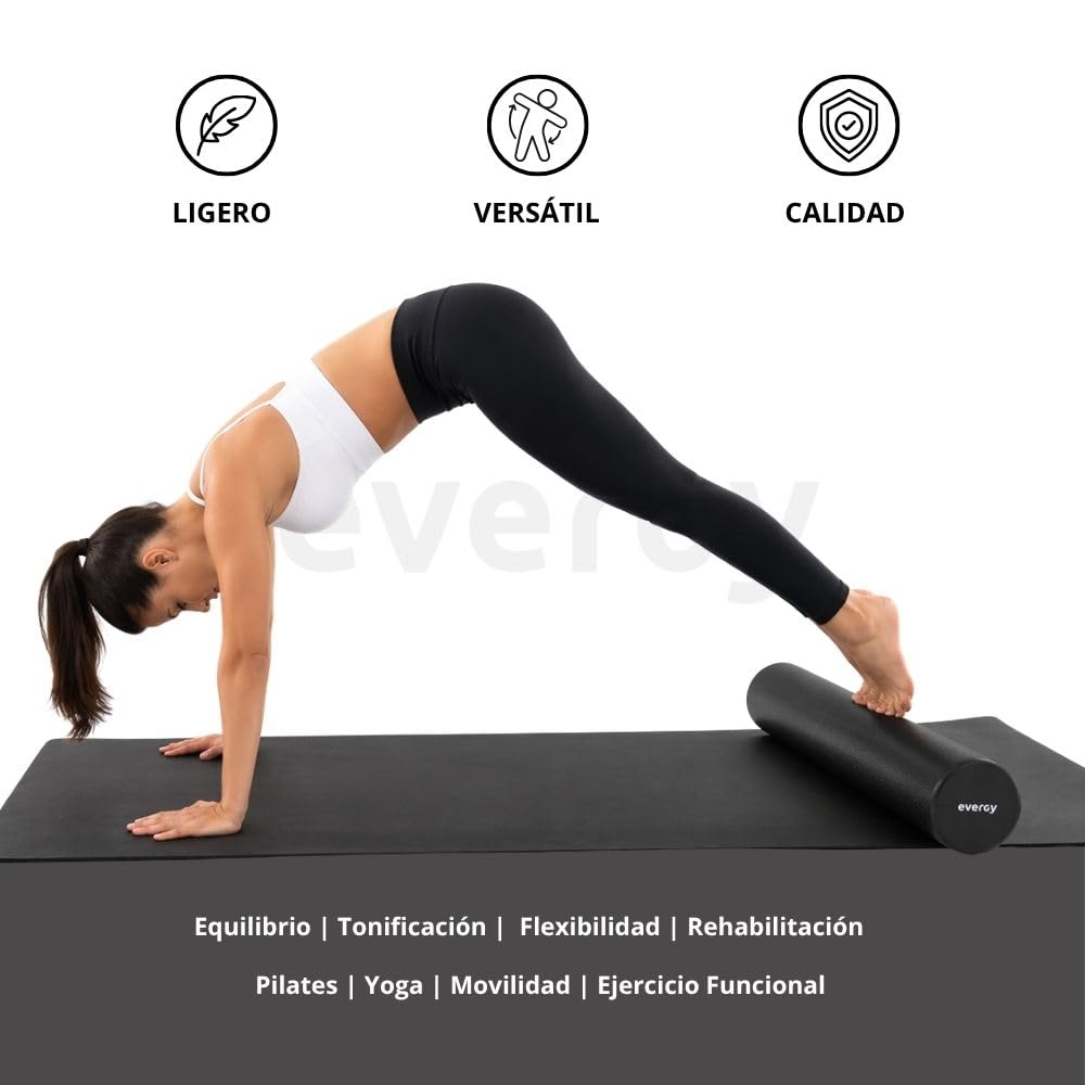 Foam Roller Negro 91 cm - Rodillo para masaje muscular espuma EVA alta densidad. Recuperación, Yoga, Fitness.