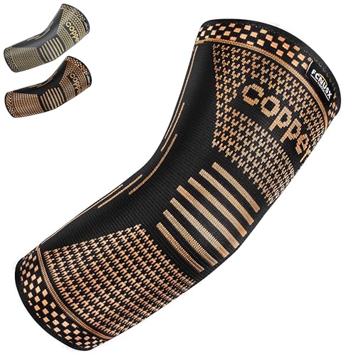 Image of Copper Elbow Brace Compression Sleeves for Pain Relief Men Women, Arm Support Forearm Pads for Tendonitis, Tennis Elbow, Golfers Elbow, Arthritis, Weight Lifting (Small, Black)