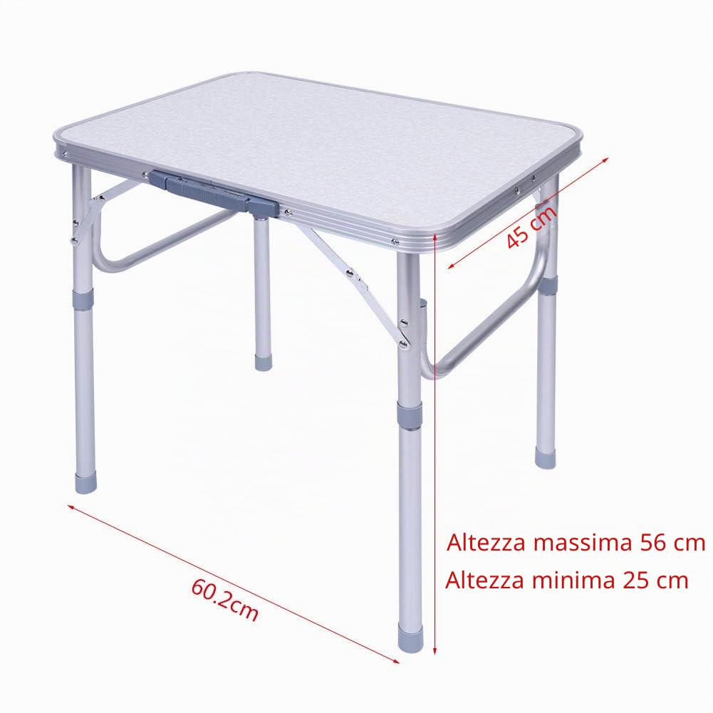 Dioche Tavolo Pieghevole da Campeggio e Giardino, Tavolino da PIC-nic con maniglia di trasporto Tavolo da Campeggio in Alluminio Altezza Regolabile da 25-56 cm