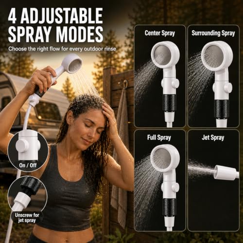 Ducha portátil para camping, bomba de 5200mAh, 4 modos de rociado miniatura 3
