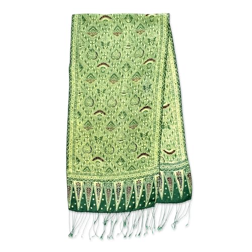 NOVICA Silk batik scarf, 'Royal Java Green'4