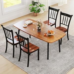 KOTEK Solid Wood Dining Chairs Set of 4 Armless Kitchen Chairs with Curved Slat Back Farmhouse Dining Room Chairs Wooden Dining Chairs for Kitchen Black