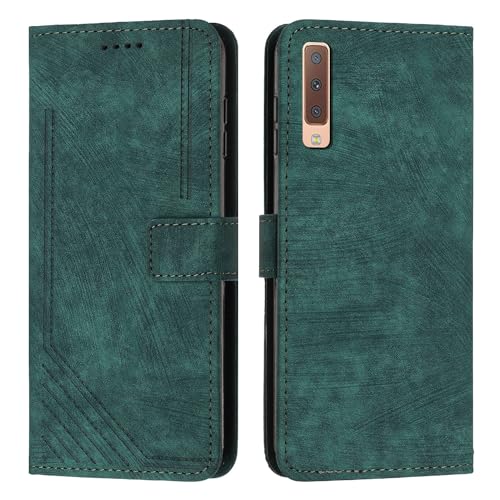 Housse Galaxy A7 2018 anti-chute verte avec rangement et dragonne