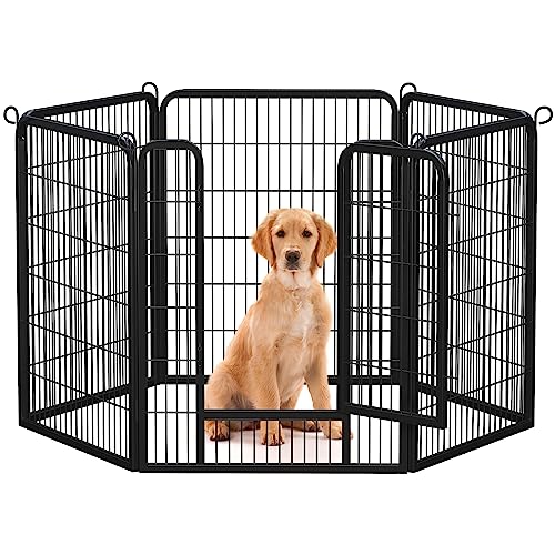 Image of Yaheetech 40 inch H 6-Panel Extra Wide Dog Playpen w /Door for Indoor Outdoor | Heavy Duty Metal Frame, Secure Latch Gate, Tool-Free Assembly, Portable For Yard RV Camping, Ideal For Medium & Large Pets