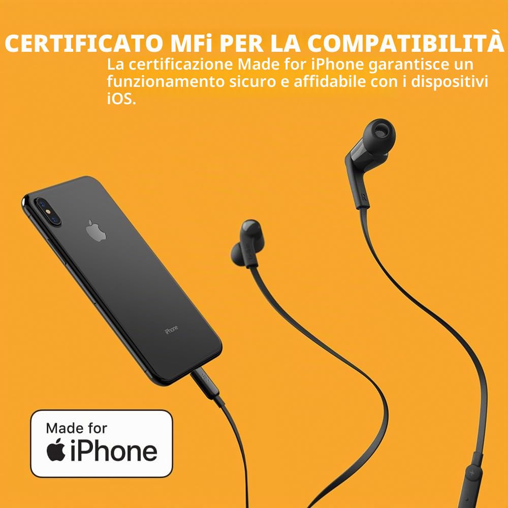 Belkin SoundForm Cuffie per Telefono con Connettore Lightning (Cuffie Lightning per iPhone 13, 13 Pro, 13 Pro Max, 13 mini, 12, 12 Pro, 12 Pro Max, 12 mini, 11, XS, X, SE, 8 Plus, 8, 7), Nero