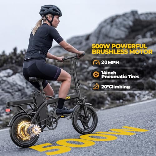 WERHY Electric Bike for Adults, 500W Motor, 20 MPH Max Speed Folding Ebike, 14" Electric Bicycles, Max 20 Miles Range (Pedal Assist Mode), Mini E Bikes