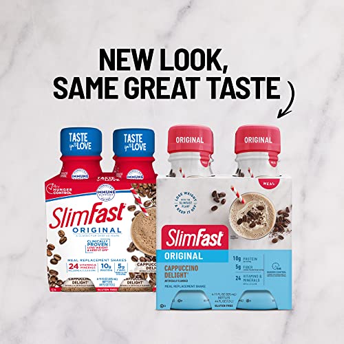 SlimFast Meal Replacement Shake, Original Cappuccino Delight, 10g of Ready to Drink Protein for Weight Loss, 11 Fl. Oz Bottle, 4 Count (Packaging May Vary)
