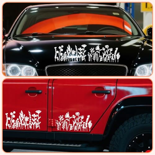 Image of Flower Car Stickers White Floral Car Decals Wildflower Cars Sticker Decorative Vehicle Window Decal Boho Bumper Sticker Small Flower Auto Window Decals for Cars Glass Windows Laptop Decor