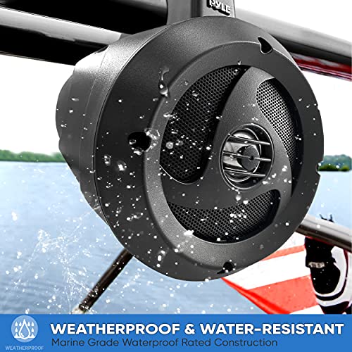 Image of 2-Way Waterproof Bluetooth Off-Road Speakers - 4 inch 900W Active Passive Marine Grade Wakeboard Tower Speakers System w /AUX, Full Range Outdoor Stereo Speaker for ATV /UTV Jeep Boat - Pyle PLUTV40BTA