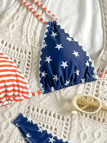 Image of ZAFUL Women Halter Dual Straps Whip Stitch Floral Triangle Bikini Swimsuits