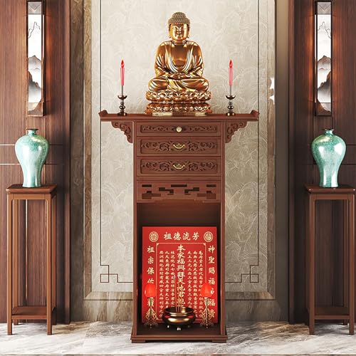 Autel de Bouddha en bambou avec étagère d'exposition pour statue zen