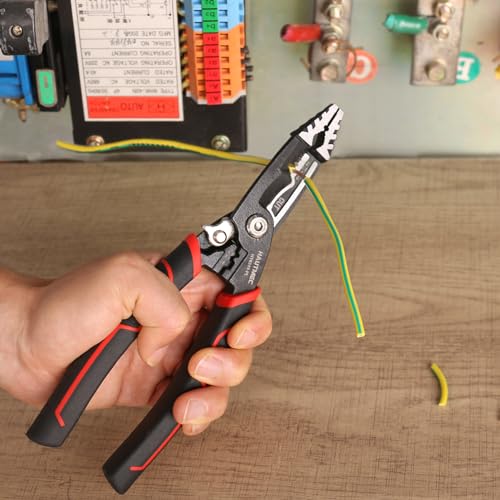 Image of HAUTMEC 7-in-1 Wire Stripper Cutters Tool, 8 inch Wire Strippers, Electrical, Wire Cable Stripper and Crimping Tool, Multifunctional Pliers