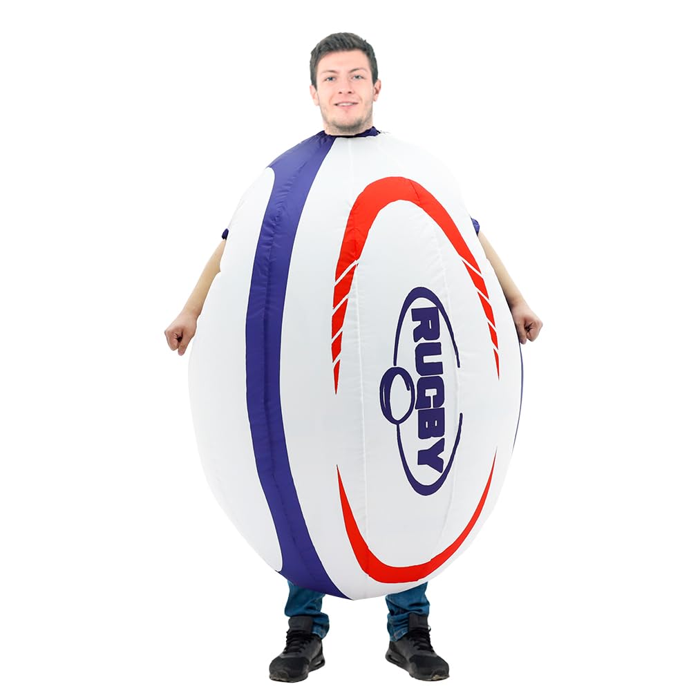 Rafalacy Inflatable Rugby Costume for Adult Blow up Basketball Tennis Ball Costume Funny Fancy Dress Outfit for Parties Festivals and Sporting Events (Rugby)