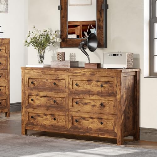 AMERLIFE 54" Wood Dresser with 6 Drawers, Farmhouse TV Stand