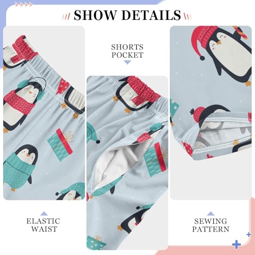 ZZXXB Penguin with Xmas Gift Boys Long Pants Soft Trousers Elastic Waist Kids Lounge Bottoms with Pockets S-XL4