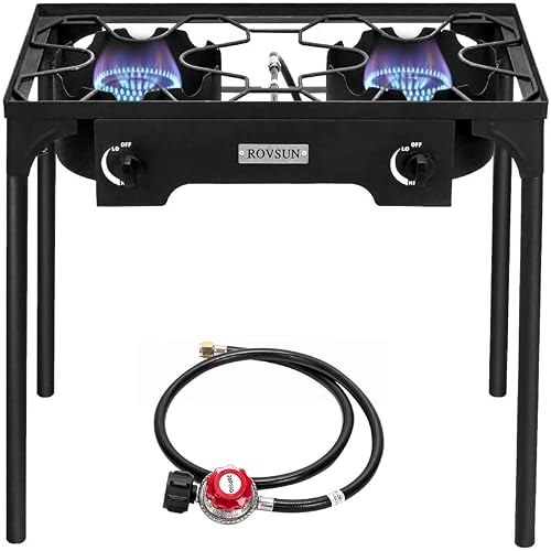 ROVSUN 2/3 Burner Outdoor Propane Gas Stove High Pressure Stand Cooker for Backyard Cooking Camping Home Brewing Canning Turkey Frying, 20 PSI CSA Listed Regulator