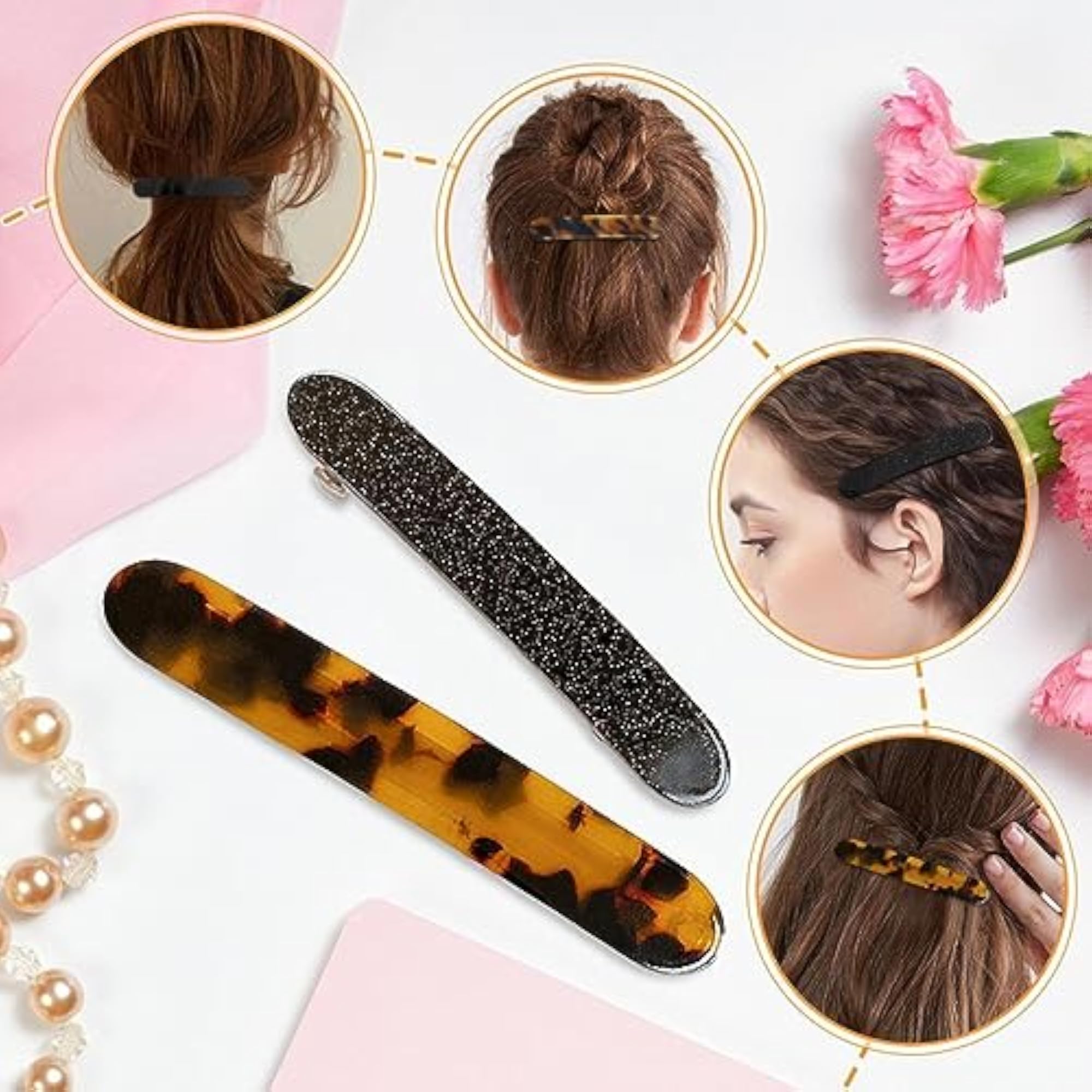 2 Pieces Acrylic Leopard Spring Barrette Hair Clips, Brown