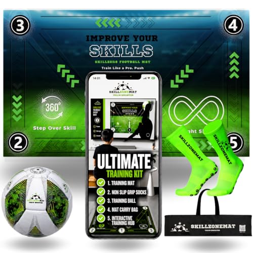 SkillZone Soccer Training Mat Soccer Dribbling & Footwork Trainer with SkillZone Interactive Training Hub | Soccer Skills & Ball Control Practice for Kids & Teens | Indoor & Outdoor Agility