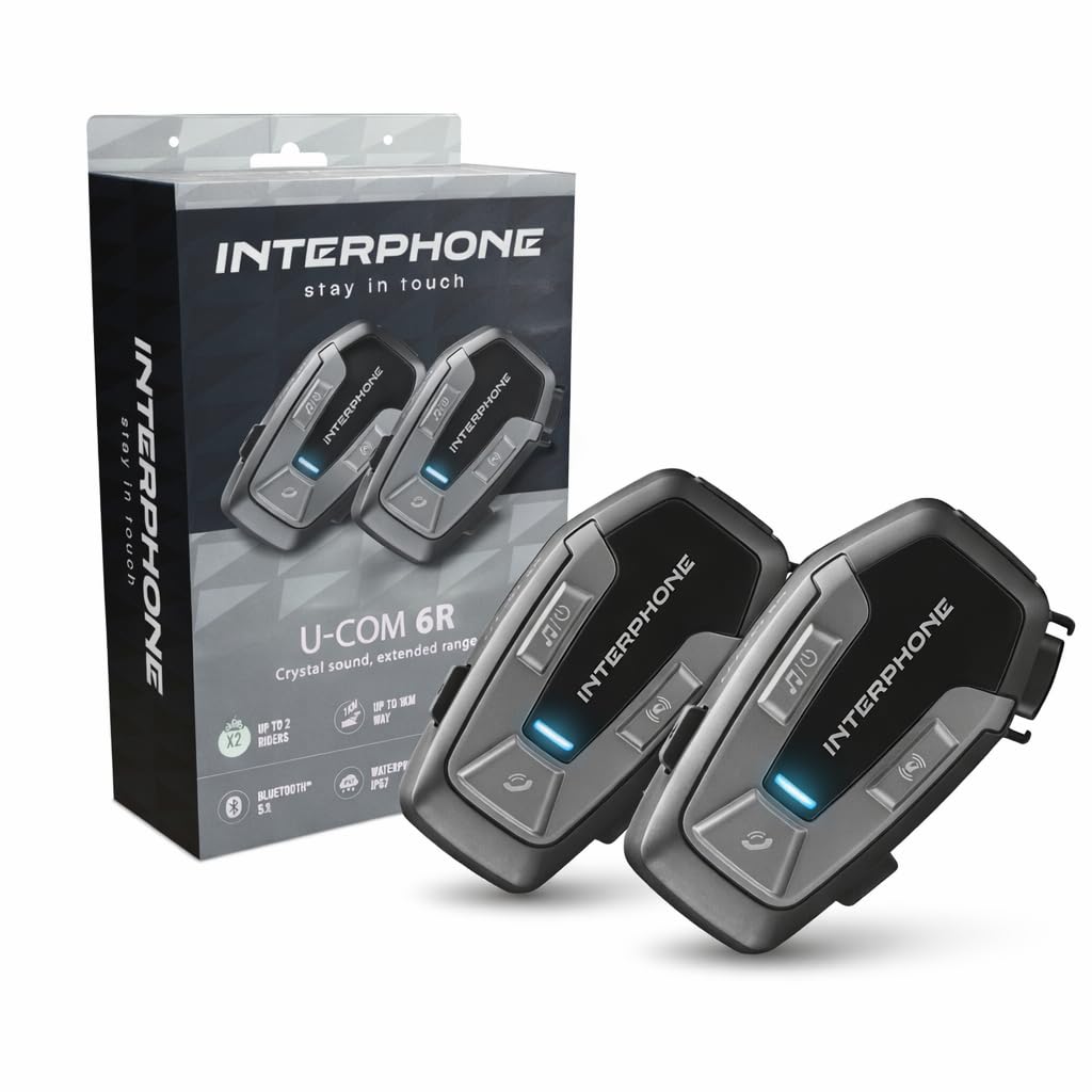 INTERPHONE U-Com6R Interfono Moto Bluetooth 5.2 Rimovibile Batteria 15 ore Autonomia 1 Km Compatibile TFT GPS Impermeabile Speaker 32mm