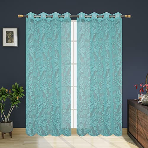 Image of Galaxy Home Decor Transparent Lily Net Curtain Sheer Curtains for Window 6 Feet, Pack of 2, Aqua