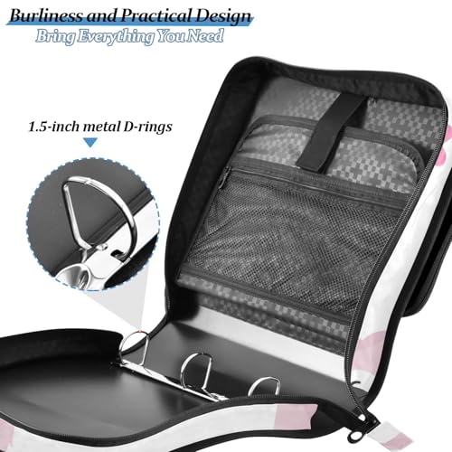 Image of Funny Llamas Pink Glasses Zipper Binder Bag 3 Ring Binder with Shoulder Strap Zip Up 500 Sheets Capacity Multi Pockets for School Office Supplies