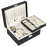 Schmuckkästchen, PU-Leder Schmuckaufbewahrung für Damen Mädchen, Mactoou Zwei Schicht Schmuckkasten Aufbewahrungsbox für Schmuck Ringe Ohrringe Armbänder Halsketten und Uhren - Schwarz