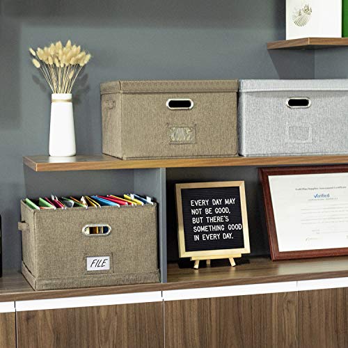 JSungo 2 Pack File Organizer Box Office Document Storage with Lid, Collapsible Linen Hanging Filing Organization, Home Portable Storage with Handle, Letter Size Legal Folder, Grey - Thumbnail 7