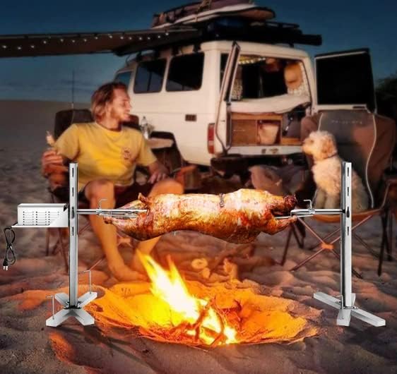 Miniatura 5 de GUDESEN Pig Whole Hog Spit Roaster Rotisseri Motor de 40 W, barra de asador de acero inoxidable para exteriores de 60 pulgadas