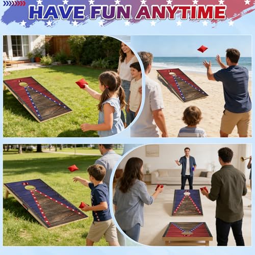 Image of Electronic Cornhole Board Set 4x2ft 3x2ft 2x1ft, Automatic Scoring Corn Hole Games for Adults & Kids, Wooden Portable Cornhole Set with 8 Bean Bags & Carrying Bag for Outdoor, Tailgate, Party