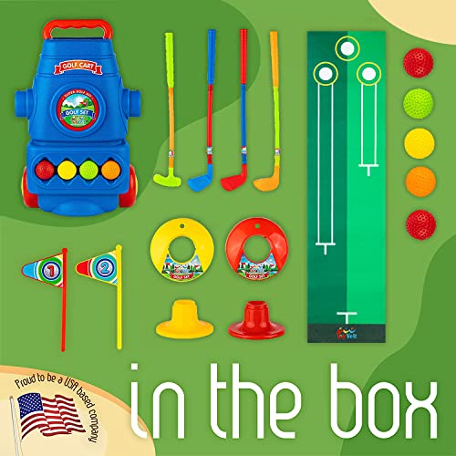 Toyvelt Toddler Golf Set - Kids Golf Clubs With 6 Balls, 4 Golf Sticks, 2 Practice Holes And A Putting Mat - Promotes Physical & Mental Development - Toys For 2 3 4 5 Year Old Boys #TOP1